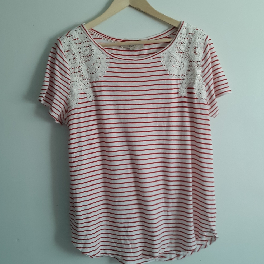 [LOFT] Striped Tee, Embroidered Detail
